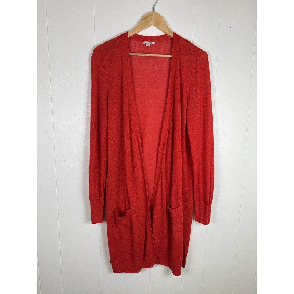 Halogen Nordstrom Womens Large Dark Salmon Coral Linen Blend Cardigan Duster‎